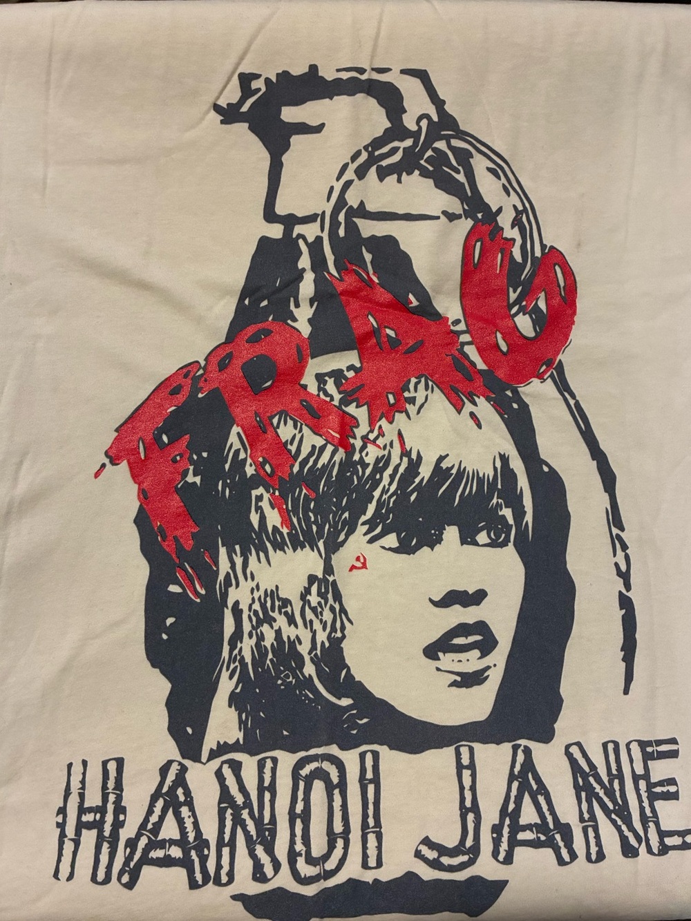 Hanoi Jane FRAG Short Sleeve Graphic Tee - Cream/Black/Red NWOT